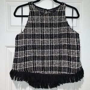 NWT Zara Black & White Fringe Tank Top Size Large